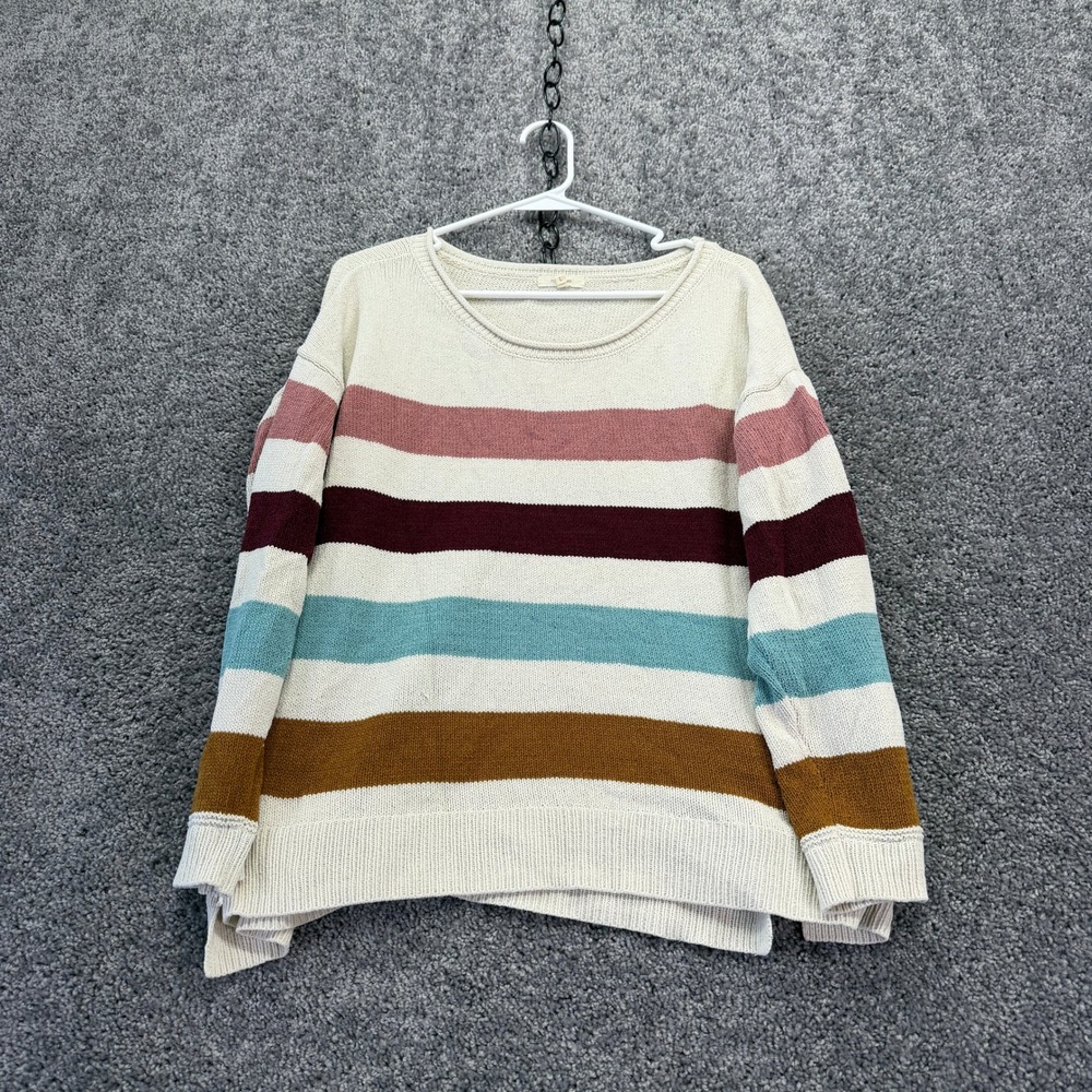 Maurices Sweater Womens Large Ivory Multi Stripe Crew Neck Long Sleeve Pullover